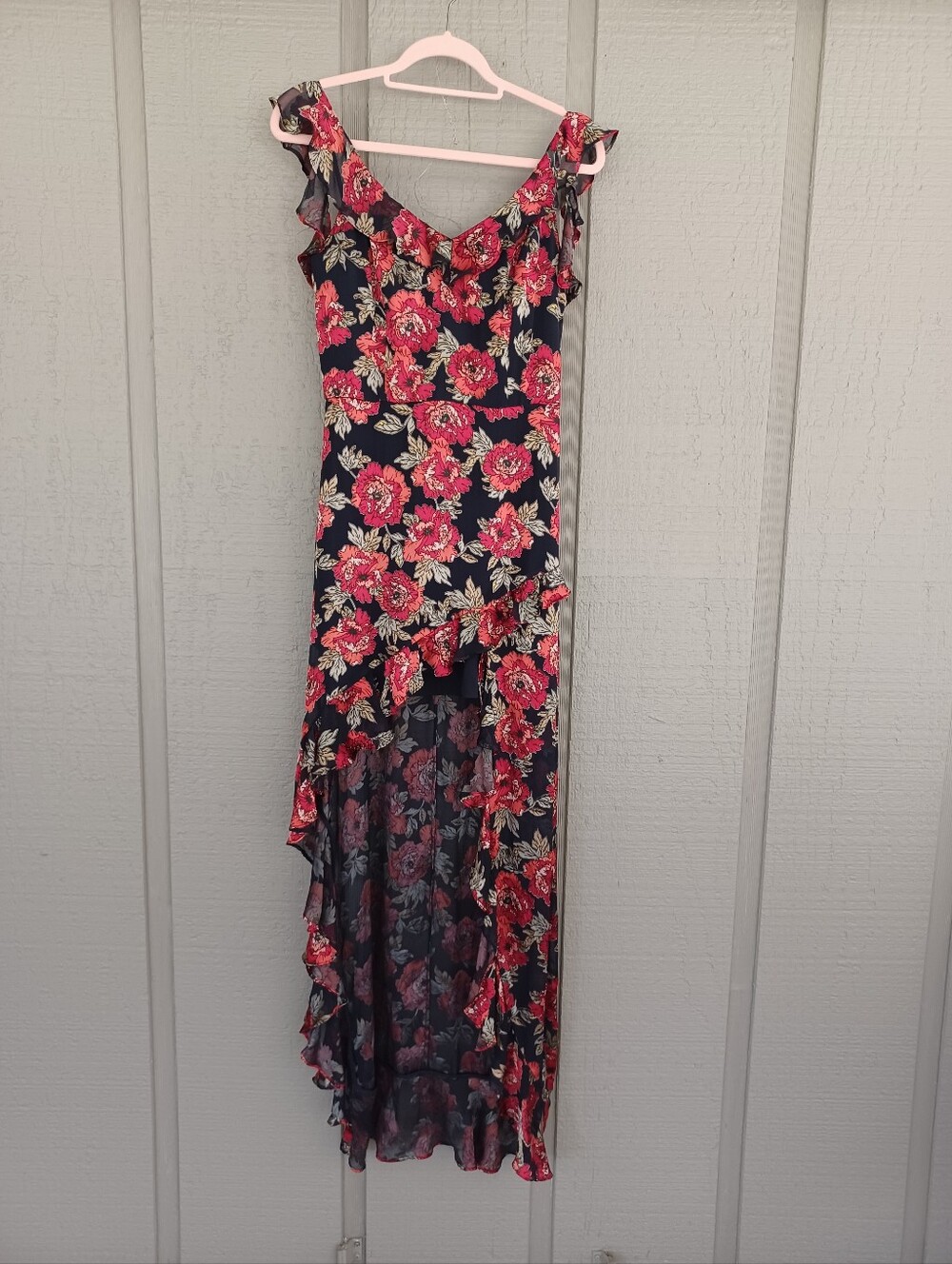 Amanda Uprichard Floral Hi Low Dress Size P Women Feminine Rayon Silk Ruffle